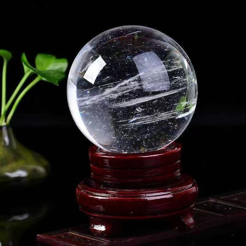 手工打磨熔融白色水晶球摆件卧室玄关高档摆件