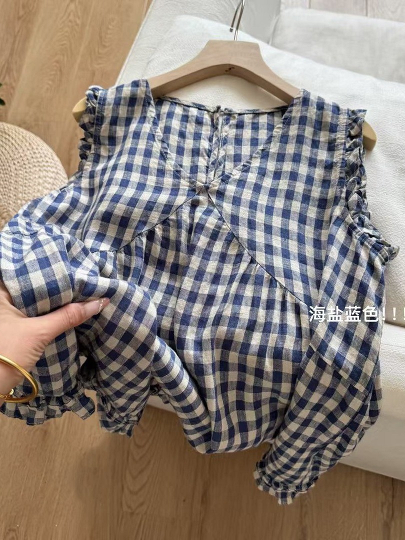 夏季色织木耳边宽松凉快背心舒适文艺无袖上衣女通勤韩版海盐蓝