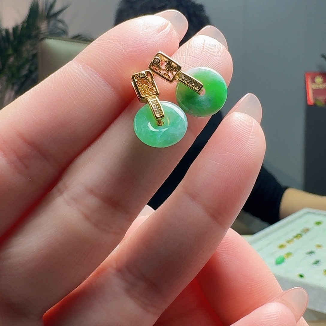 翡翠耳饰银S925镶嵌天然