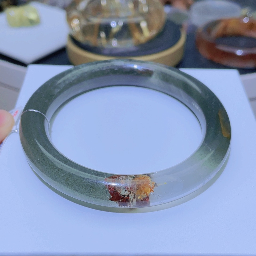 水晶手镯未镶嵌天然绿幽灵满圈手镯