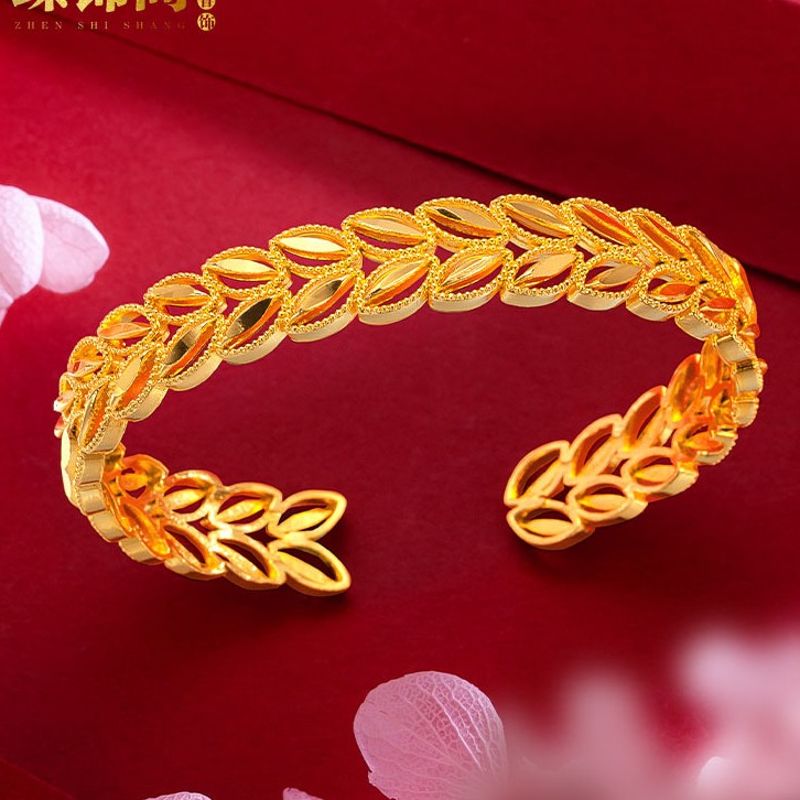 铜合金手镯 麦穗开口手镯金色镂空树叶设计时尚百搭0169