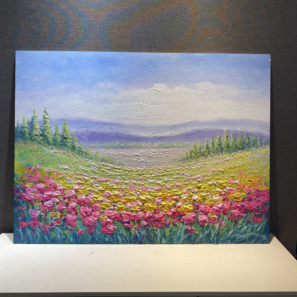 （花田风景）纯手绘油画装饰画入户走廊玄关挂