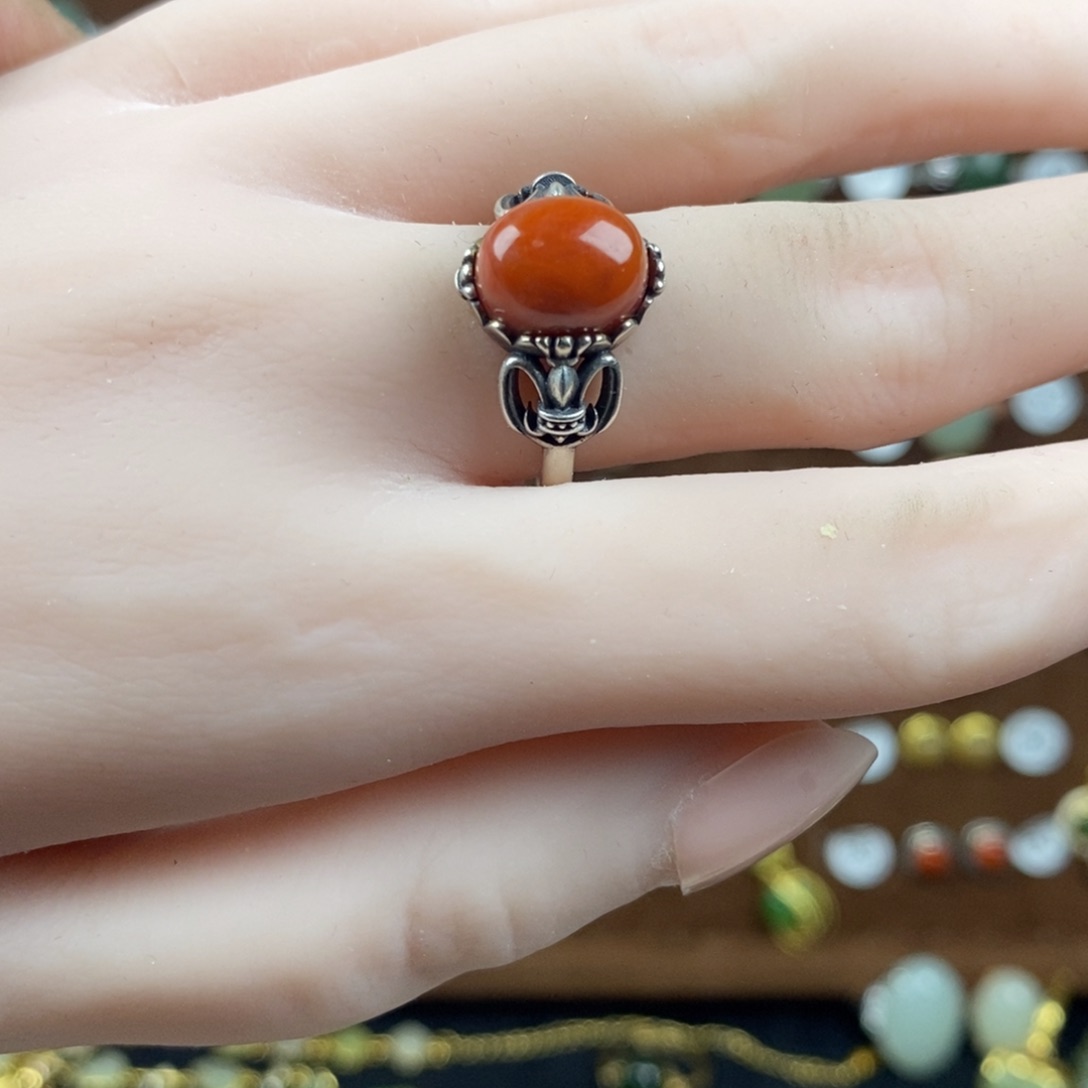 南红玛瑙戒指银S925镶嵌