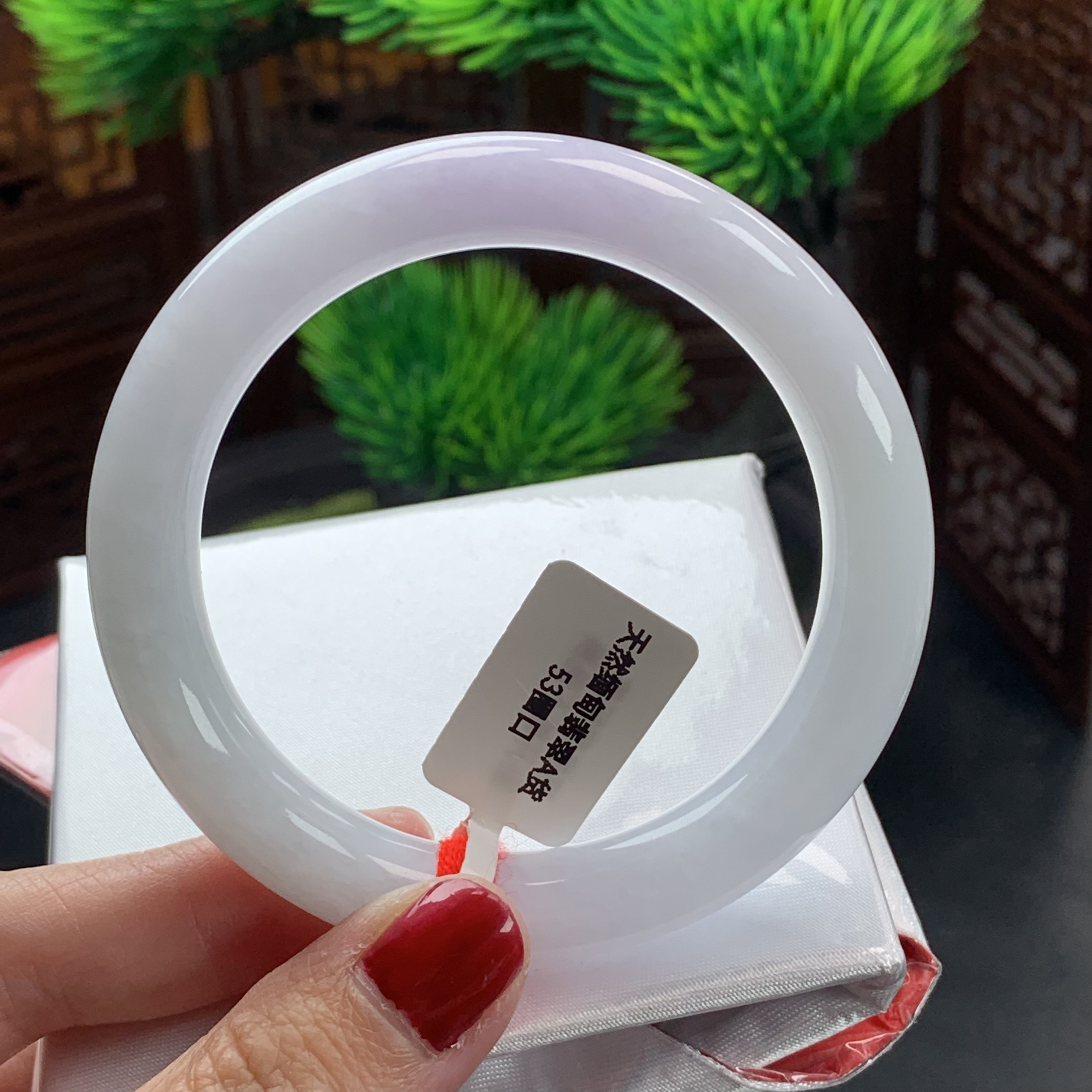缅甸天然翡翠A货手镯53圈口特色飘紫罗兰圆条