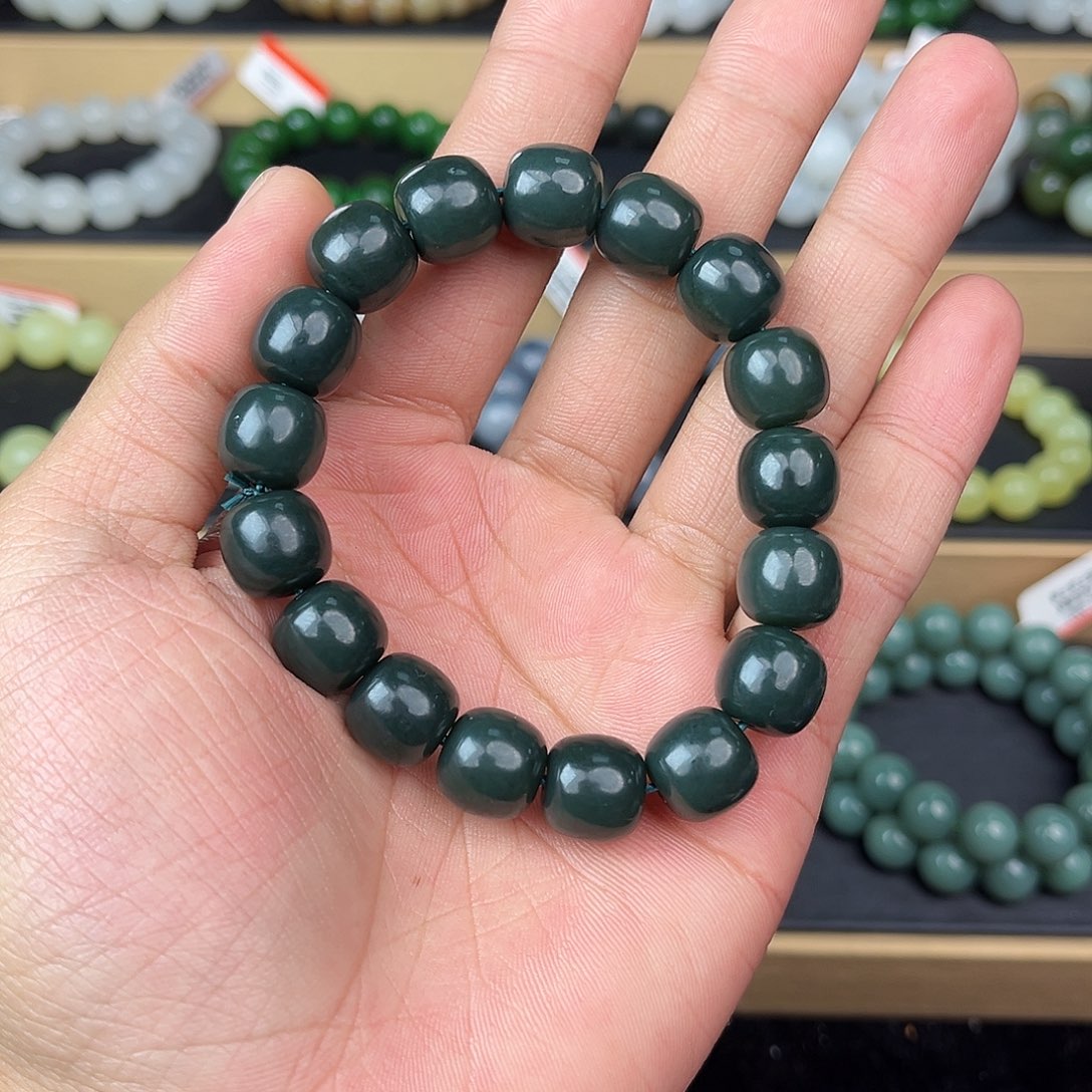 未镶嵌和田玉手串纯天然新疆和田玉且末蓝12mm