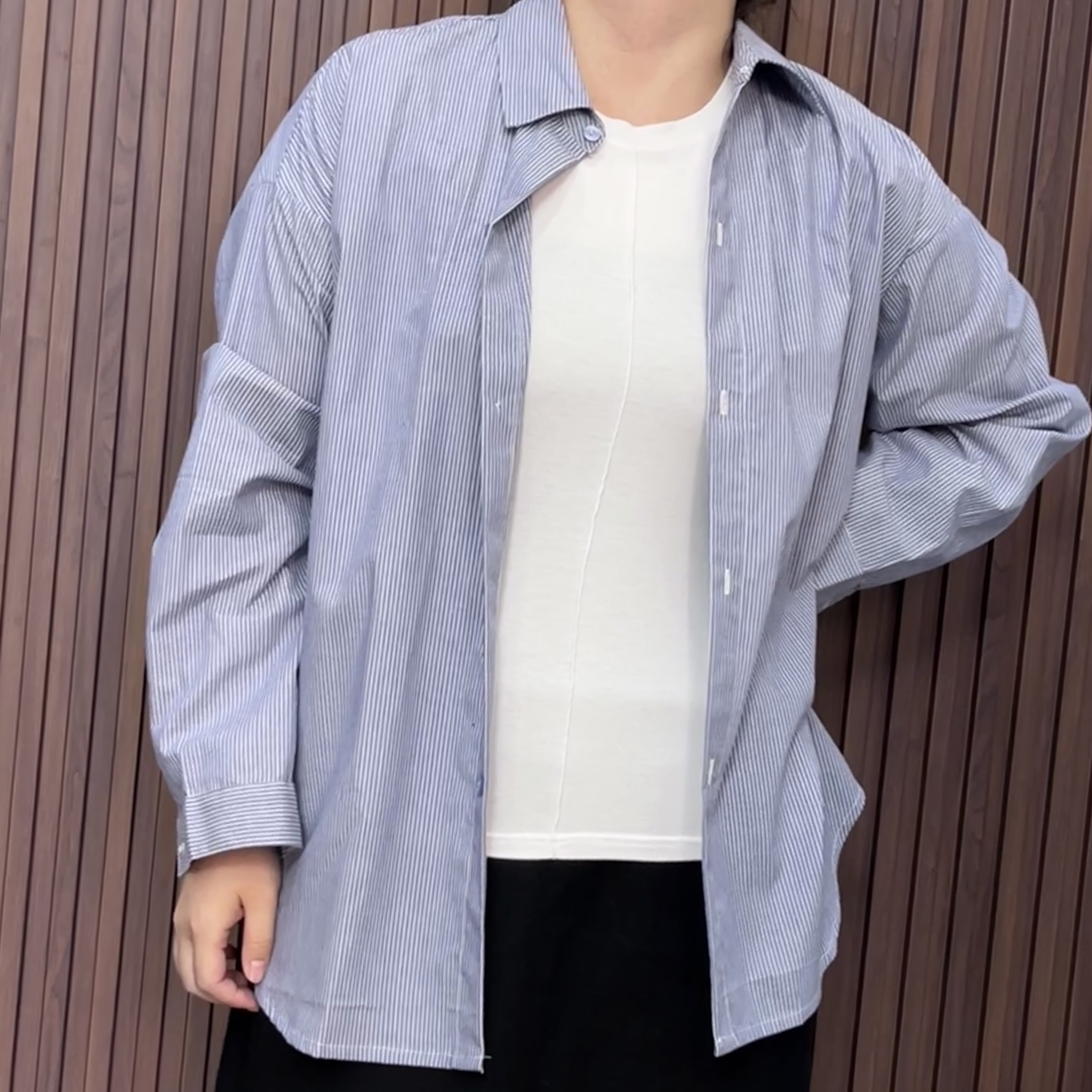 2025秋季新款日系百搭条纹衬衫女韩版宽松休闲长袖衬衣外套