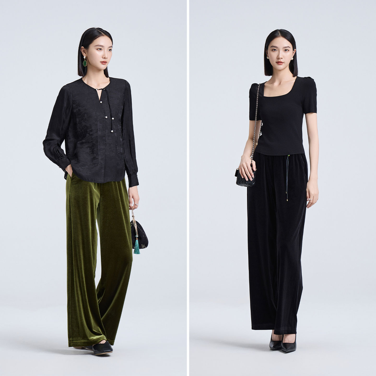 2025秋季通勤气质休闲裤时尚垂感显瘦高腰百搭春秋运动呢绒6B817