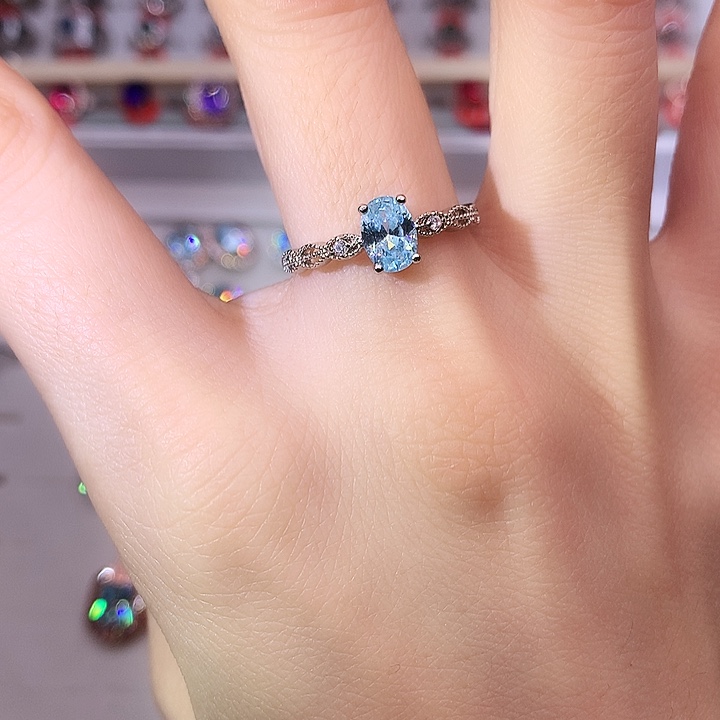 海蓝宝石戒圈银S925镶嵌