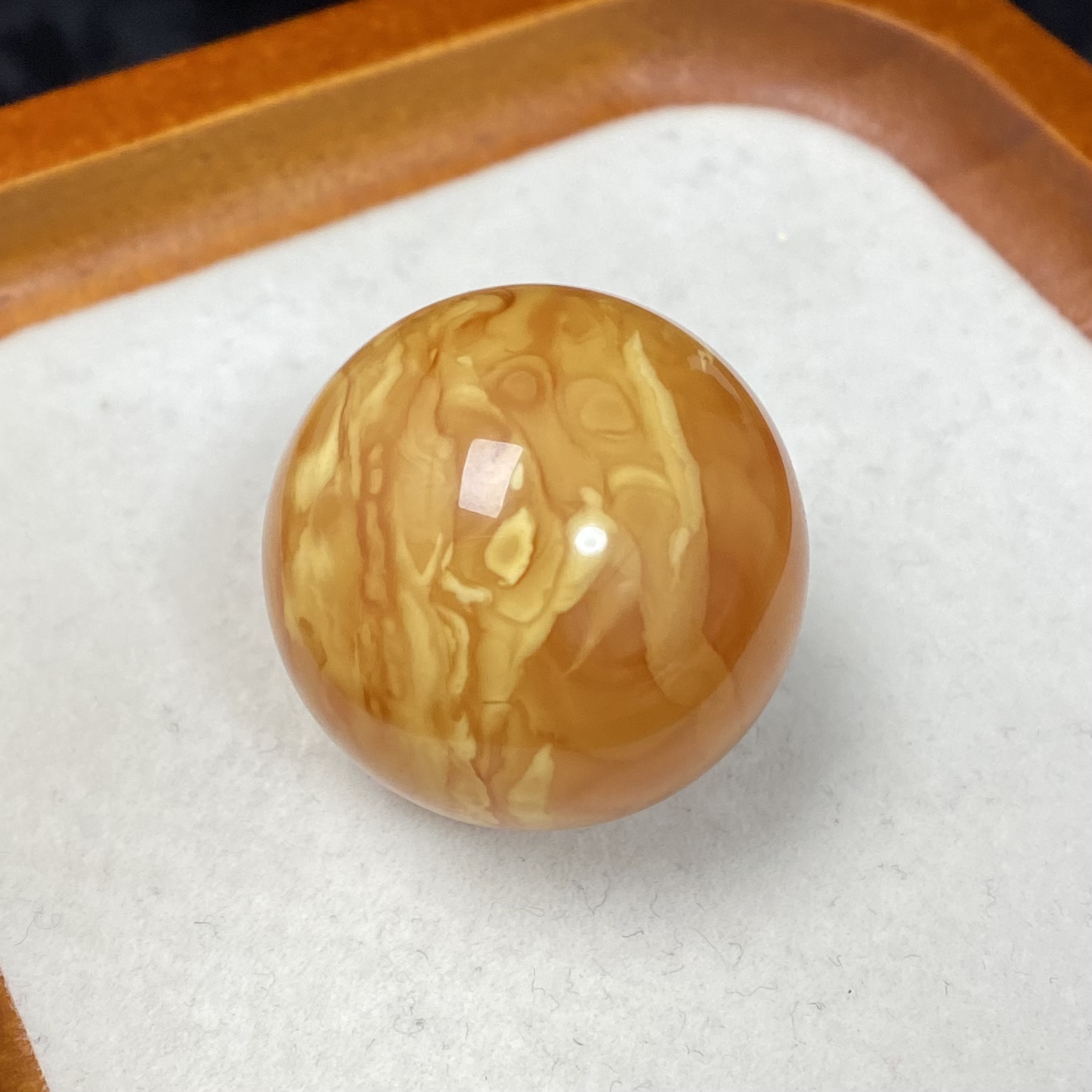 『顺亿天然蜜蜡』老花蜡虎皮纹瓷白圆珠尺寸25.7mm文玩配珠配饰