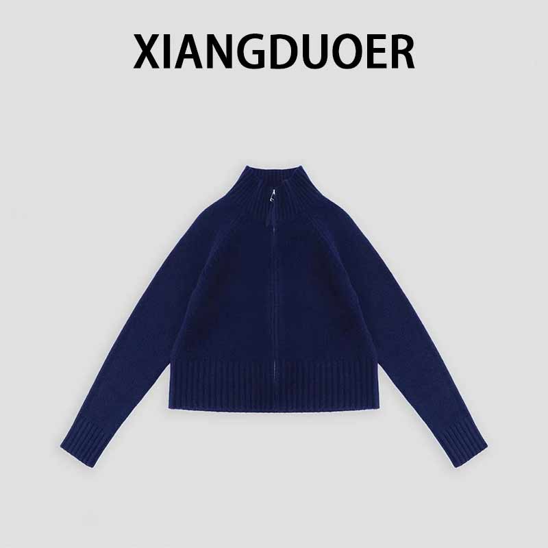 【蓝调时刻】暖绒感藏青色立领拉链毛衣外套2025冬新款洋气减龄上衣