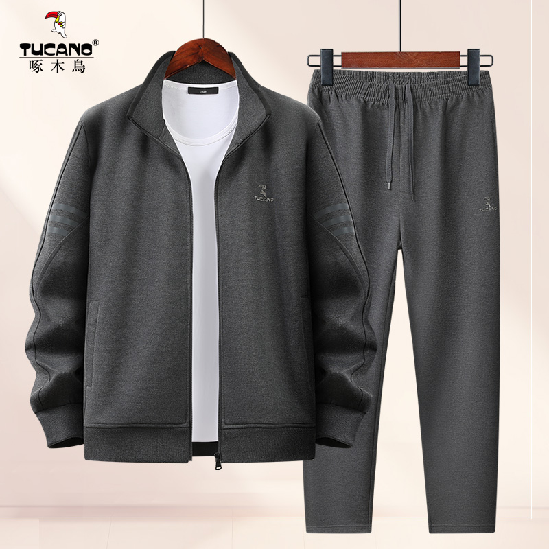 啄木鳥男士休闲运动套装爸爸春秋季外套中老年宽松长袖秋装衣服爷