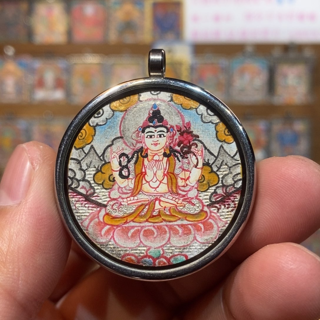 吊坠纯手绘唐卡四臂福利