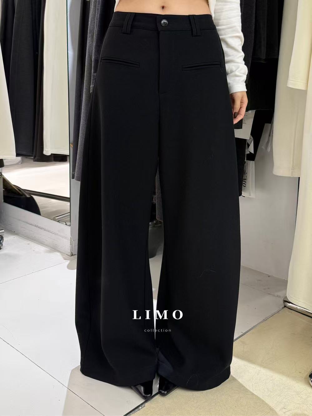 （6-8运贴）冬季加绒前双唇袋弯刀西装裤慵懒感简约平腰阔腿裤