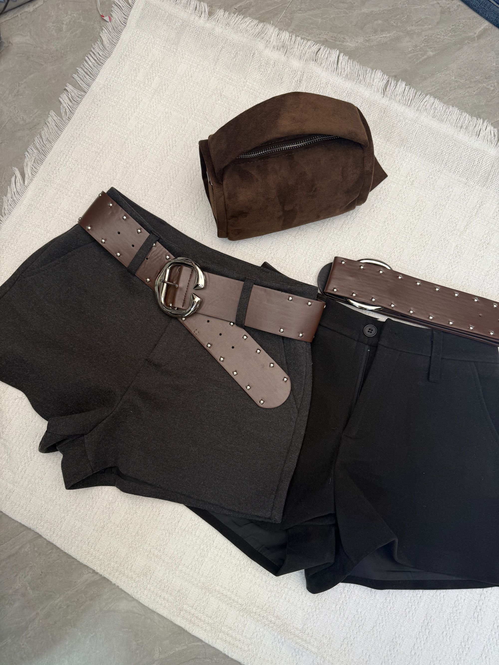 三分裤纯色高腰秋季直筒裤短裤女士设计师牛仔弹力