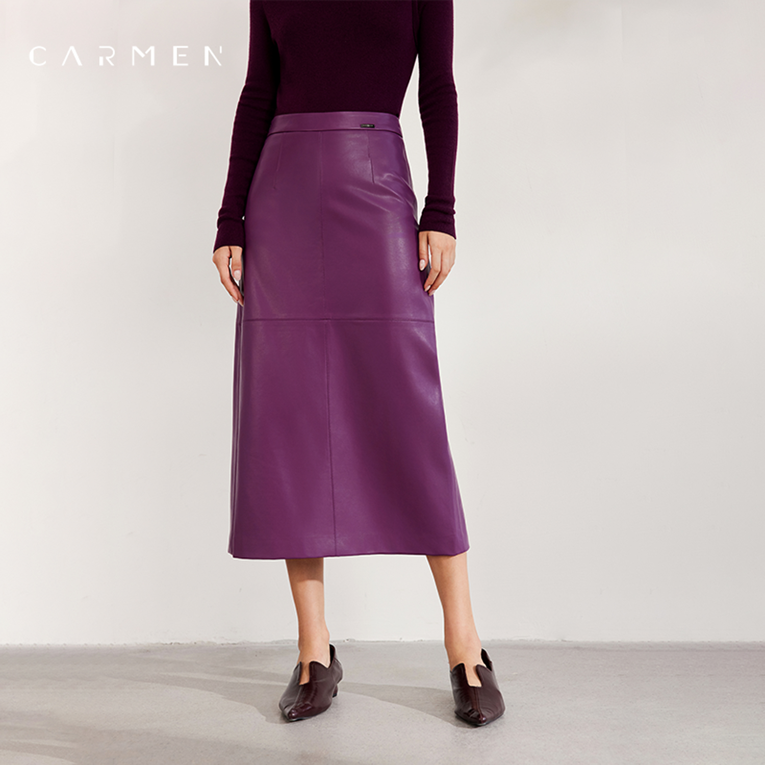【安娅专属】卡蔓高腰PU皮半身裙女2025秋通勤气质中长款直筒皮裙
