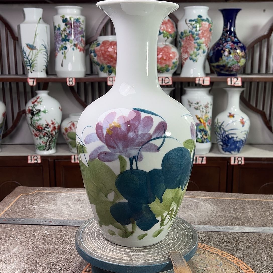 摆件陶景德镇陶瓷棒紫荷