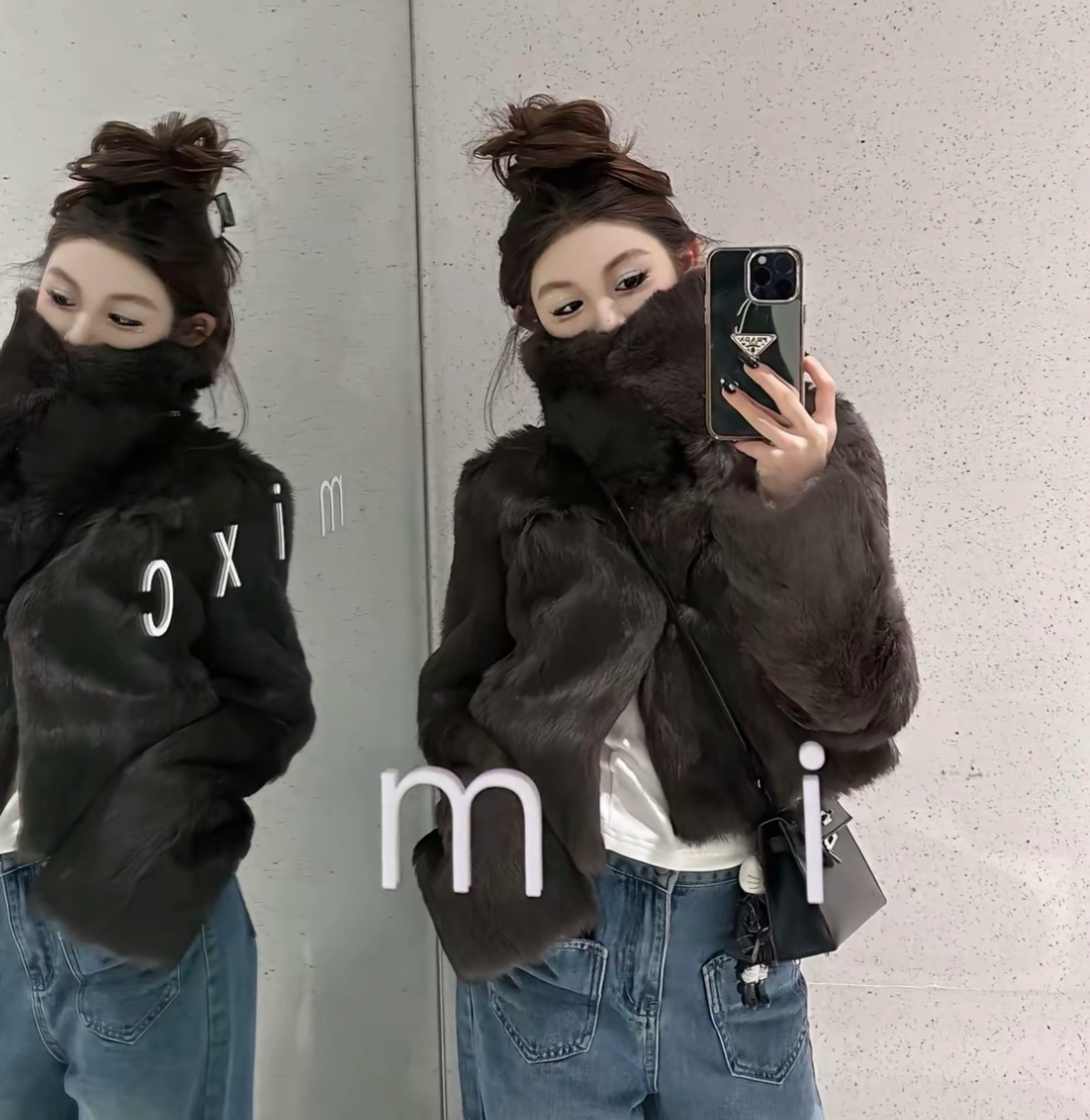 短款"千金兔"奢贵分区定染兔毛中古真皮皮毛一体皮草外套