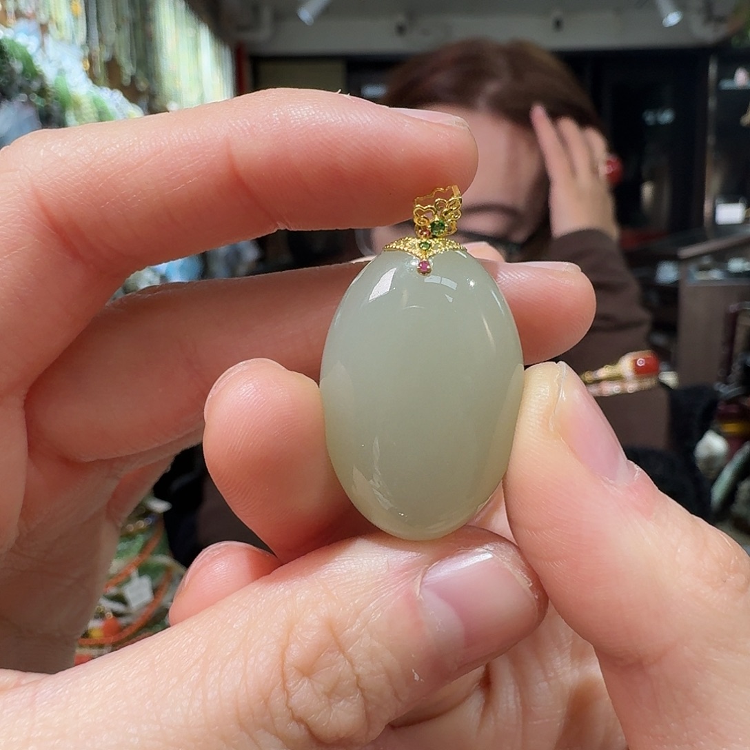 和田玉18K金镶嵌手链