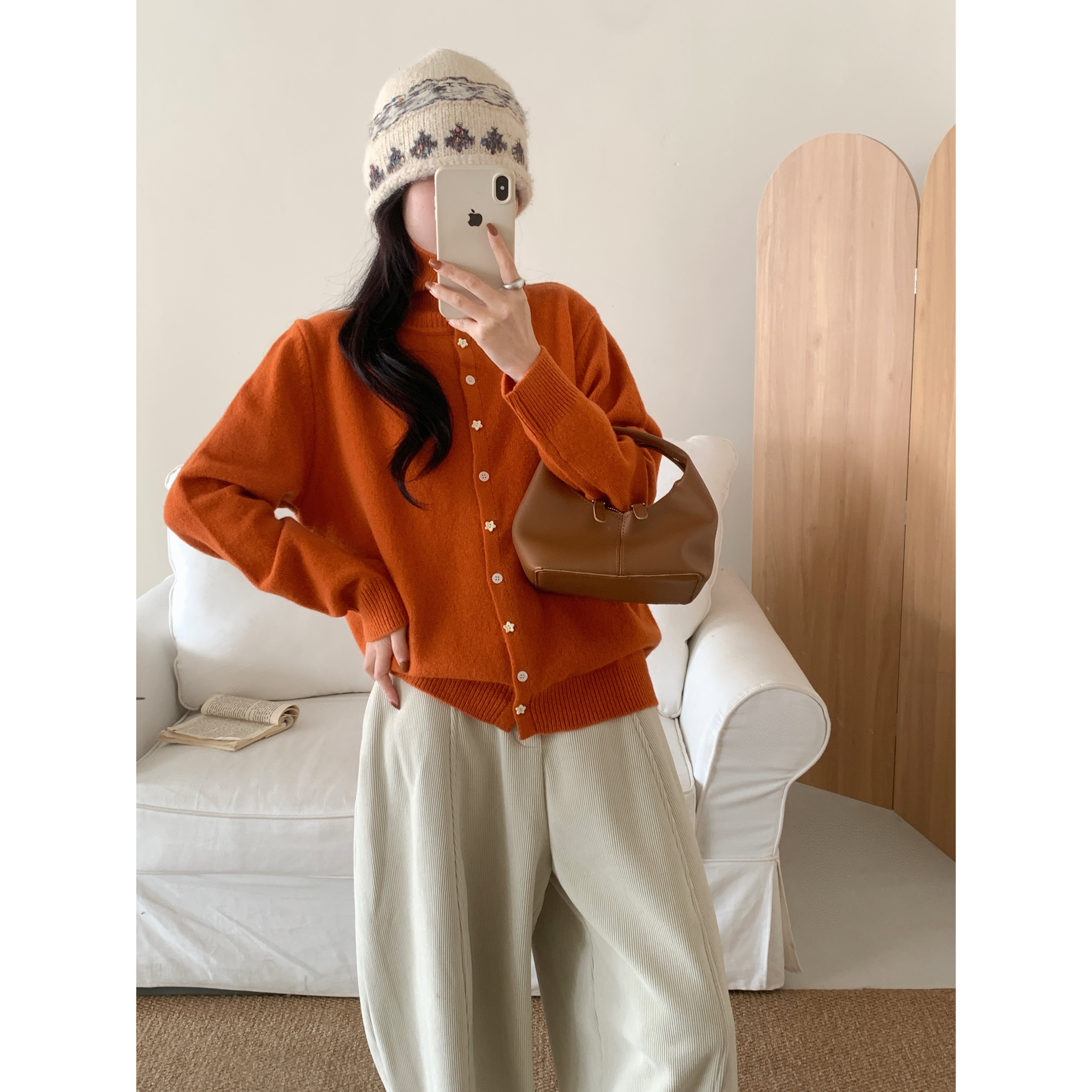 【萱萱精选】全羊毛星星单排扣纯色羊毛衫