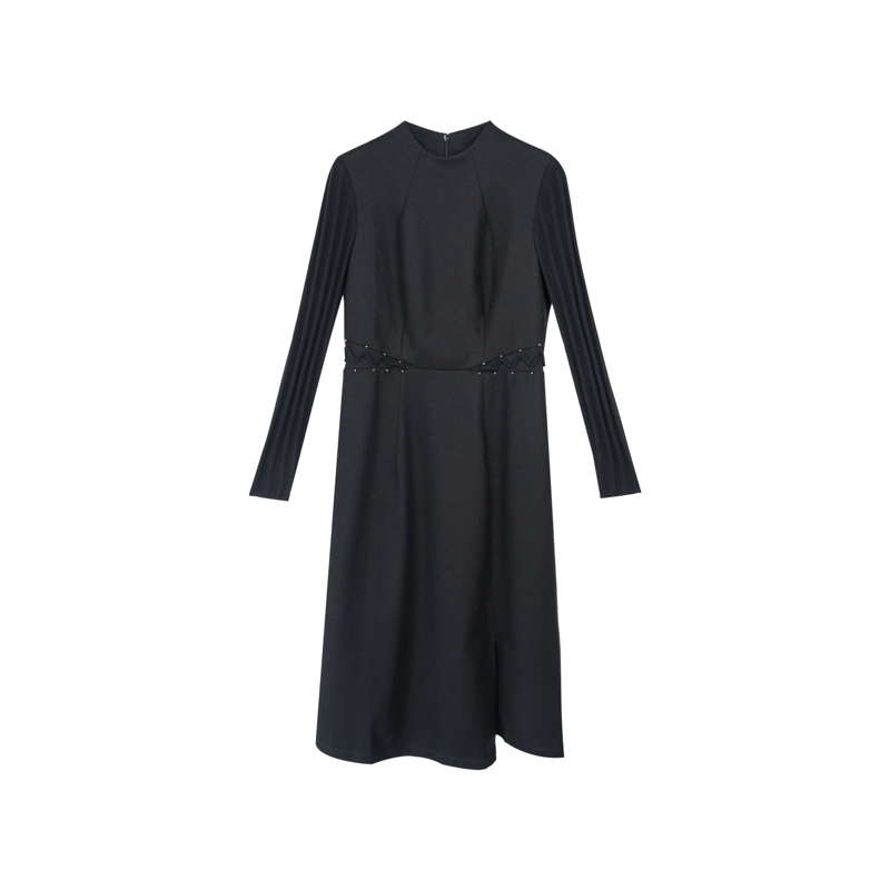 【她翼】冬季连衣裙长袖修身显瘦收腰木耳领优雅AT4242354101W