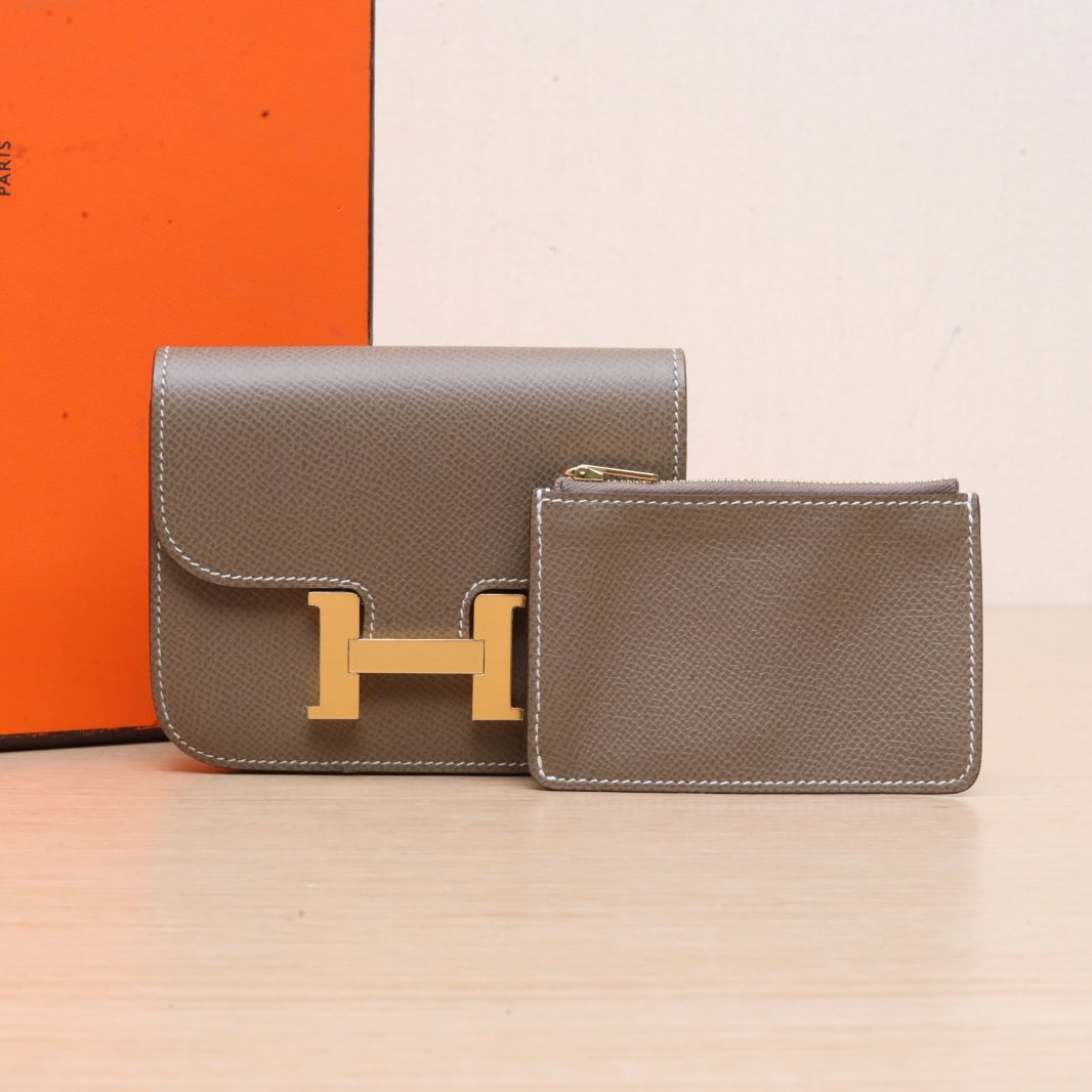 95新 Hermes/爱马仕 大头活动康康 Slim 大象灰 Epsom皮 Z刻 金扣