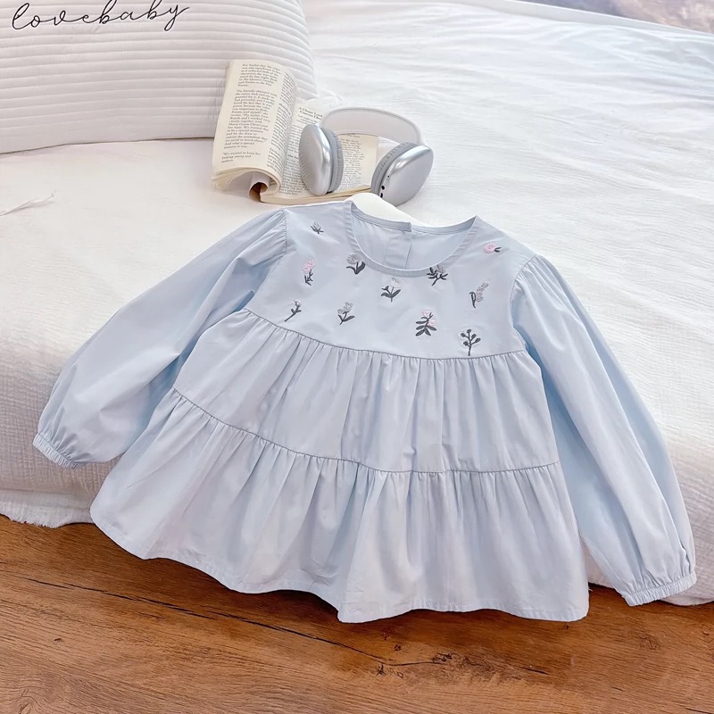 HHkids女童长袖娃娃衫木耳边衬衫2025春季韩版甜妹法式上衣DCS012