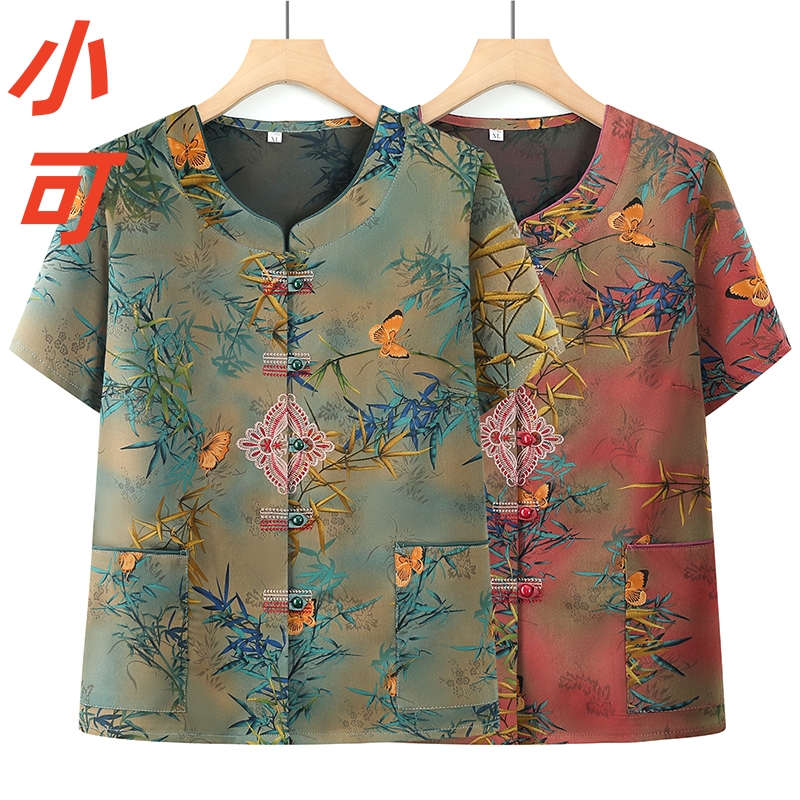 中老年人妈妈中国风夏装衬衣奶奶新中式春秋款衬衫老人太太上衣服