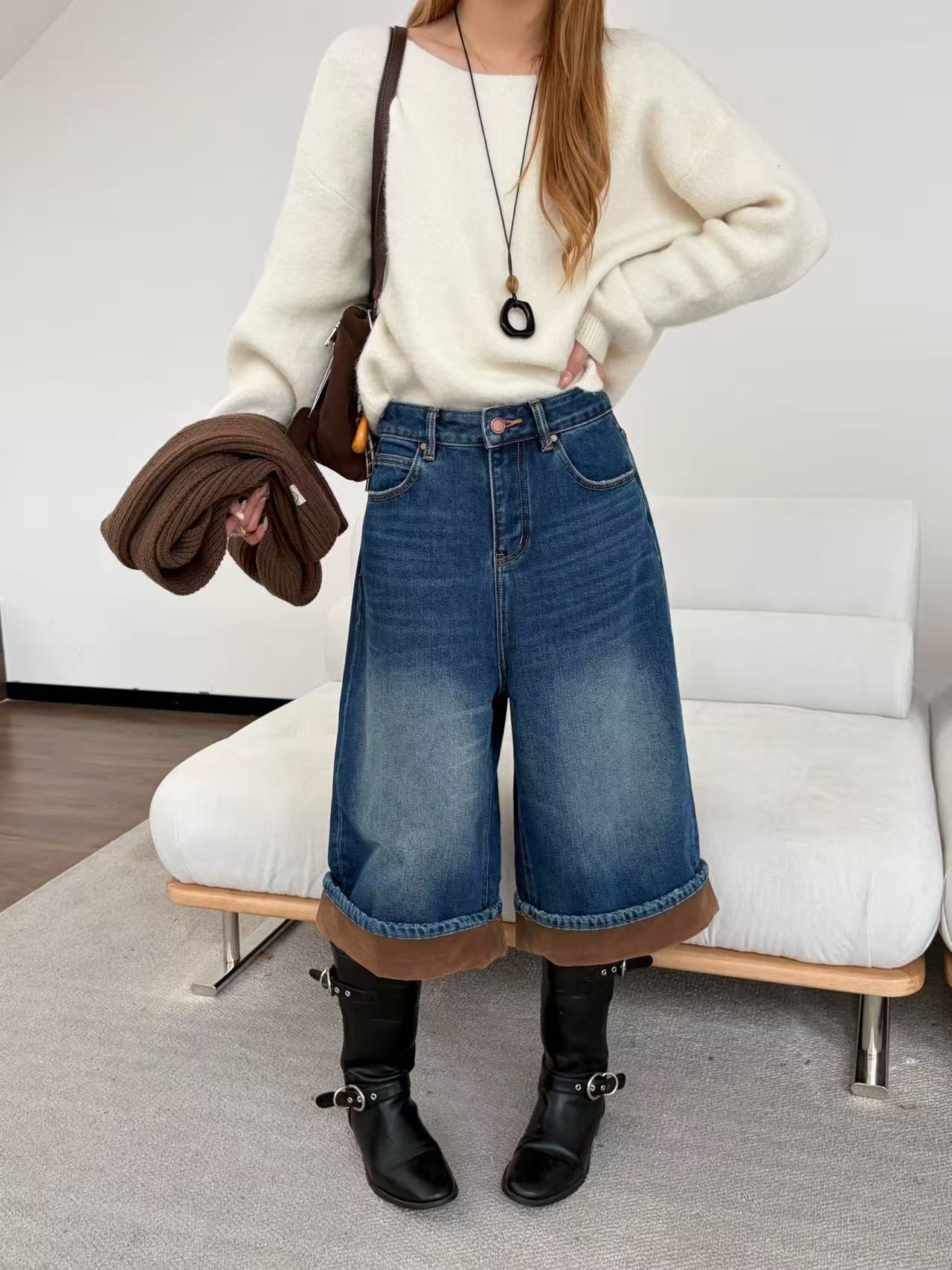 卡麦酱-ICC 水洗加绒直筒中裤 10634