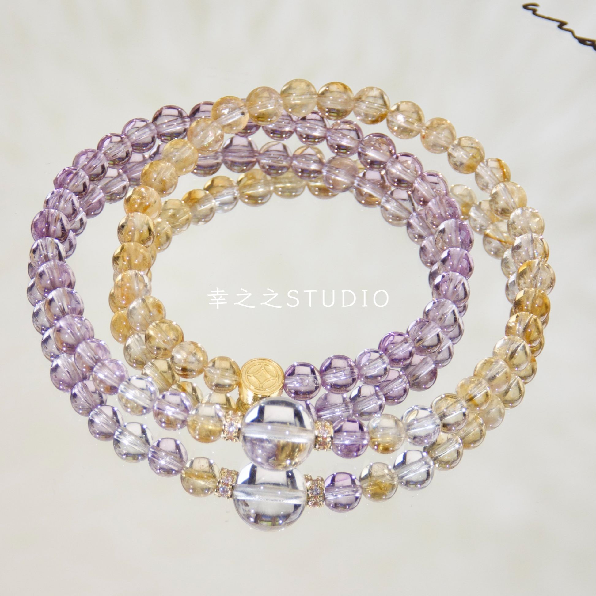 s1570【双赢】天然紫塔晶黄塔晶手串双圈精致设计手链 多样性发其一