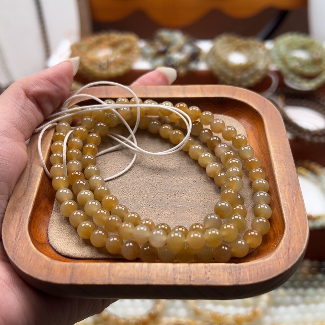 毛衣链未镶嵌和田玉珠串6*7mm