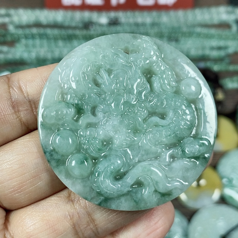 【闪购商品】翡翠颈饰未镶嵌玉吊坠翡翠玉圆形龙牌