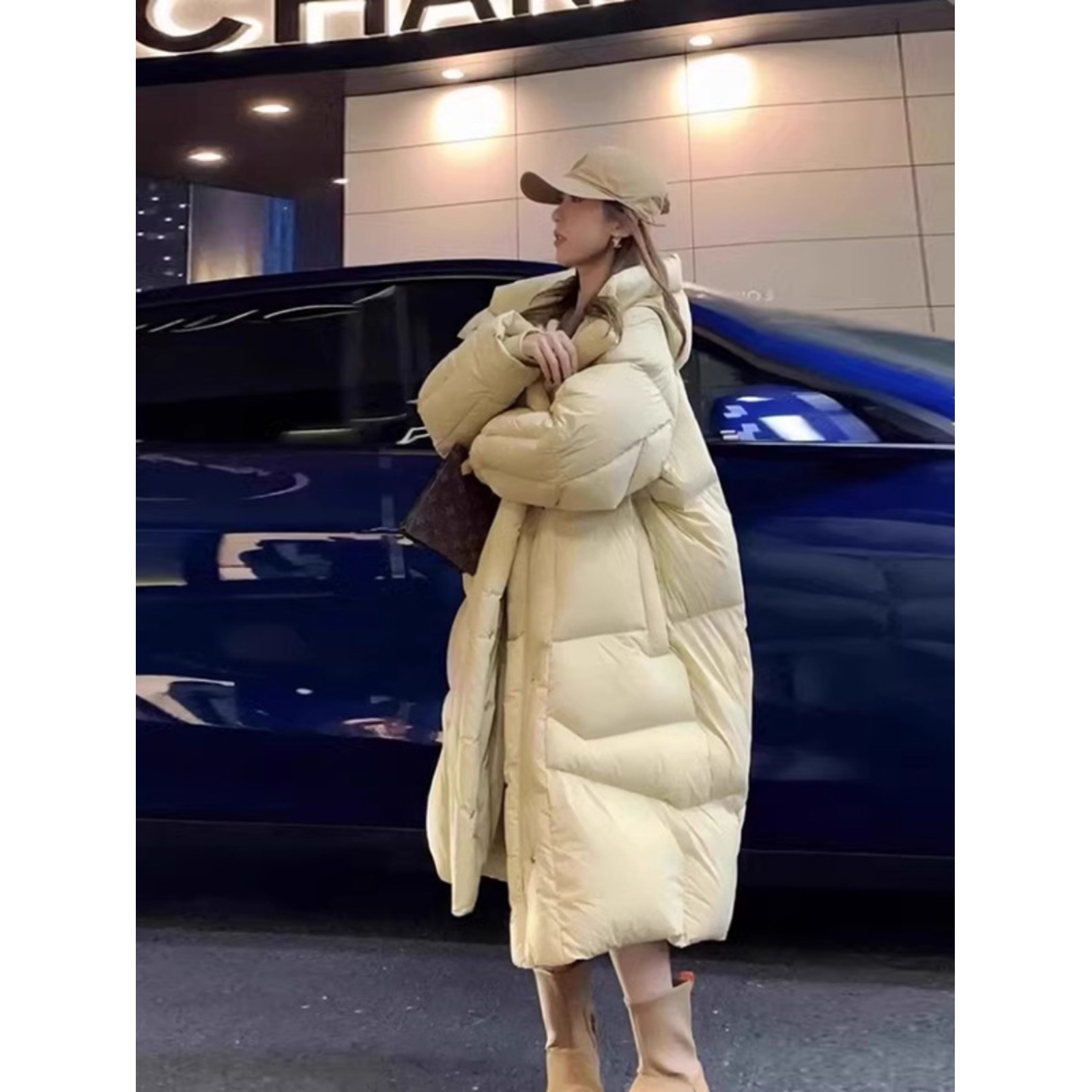 韩版冬季大被子连帽时尚休闲长款90白鹅绒羽绒服6658