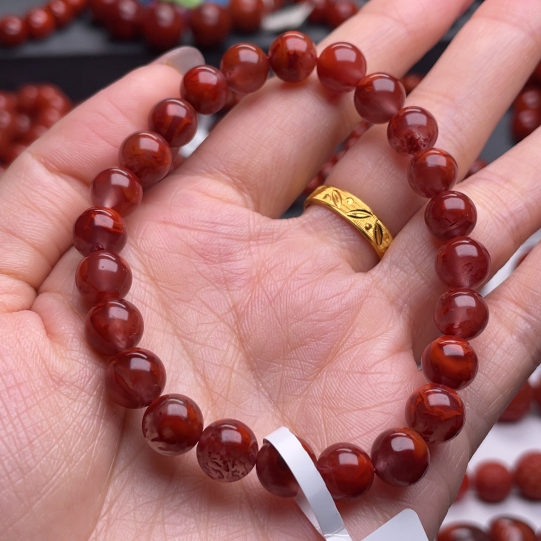 图***南红玛瑙未镶嵌手链（原矿）8mm高品瓦西牛血火焰手串