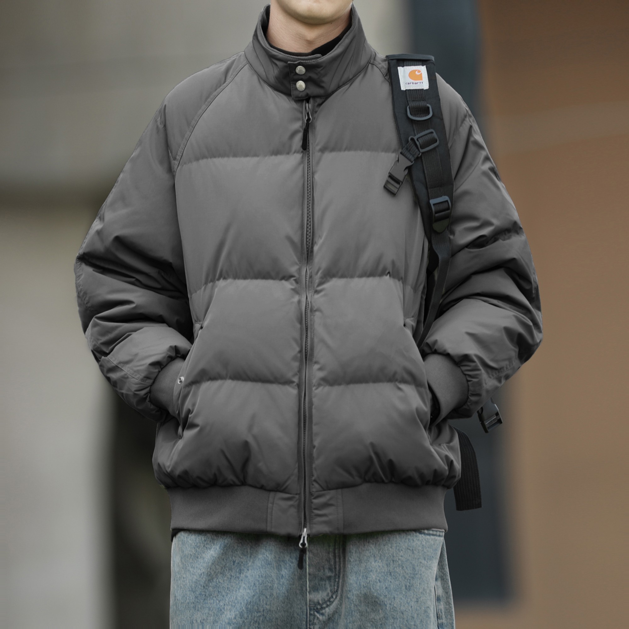 日系复古冬季男士宽松休闲夹克立领保暖羽绒服棉衣外套潮