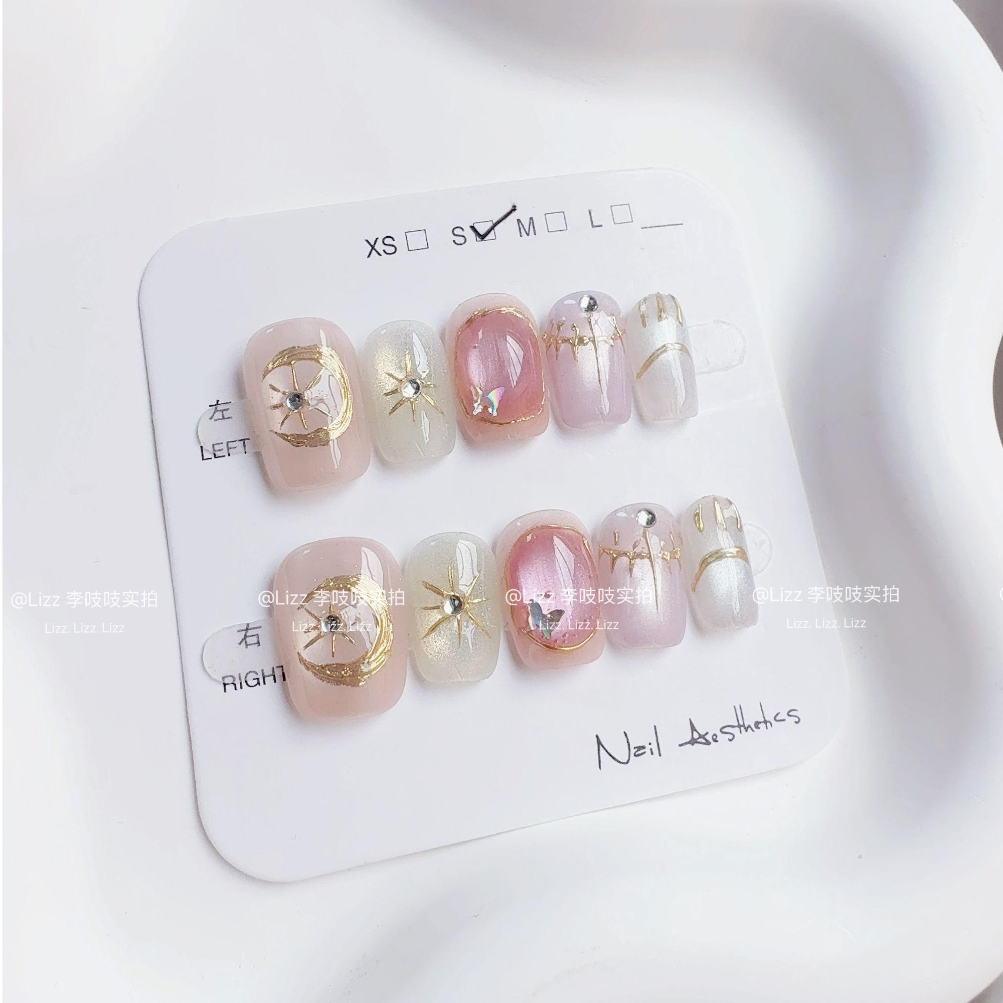 【049-星月神话】纯手工短甲玻璃珠星月神话通勤穿戴甲