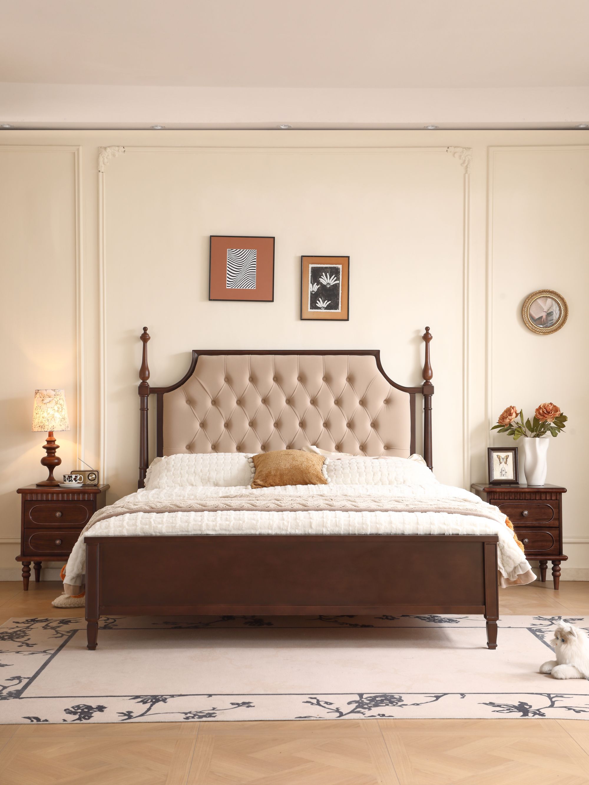 【木艺】樱桃木中古风双人婚床1.8×2米主卧大床1.5米家用简约实木床