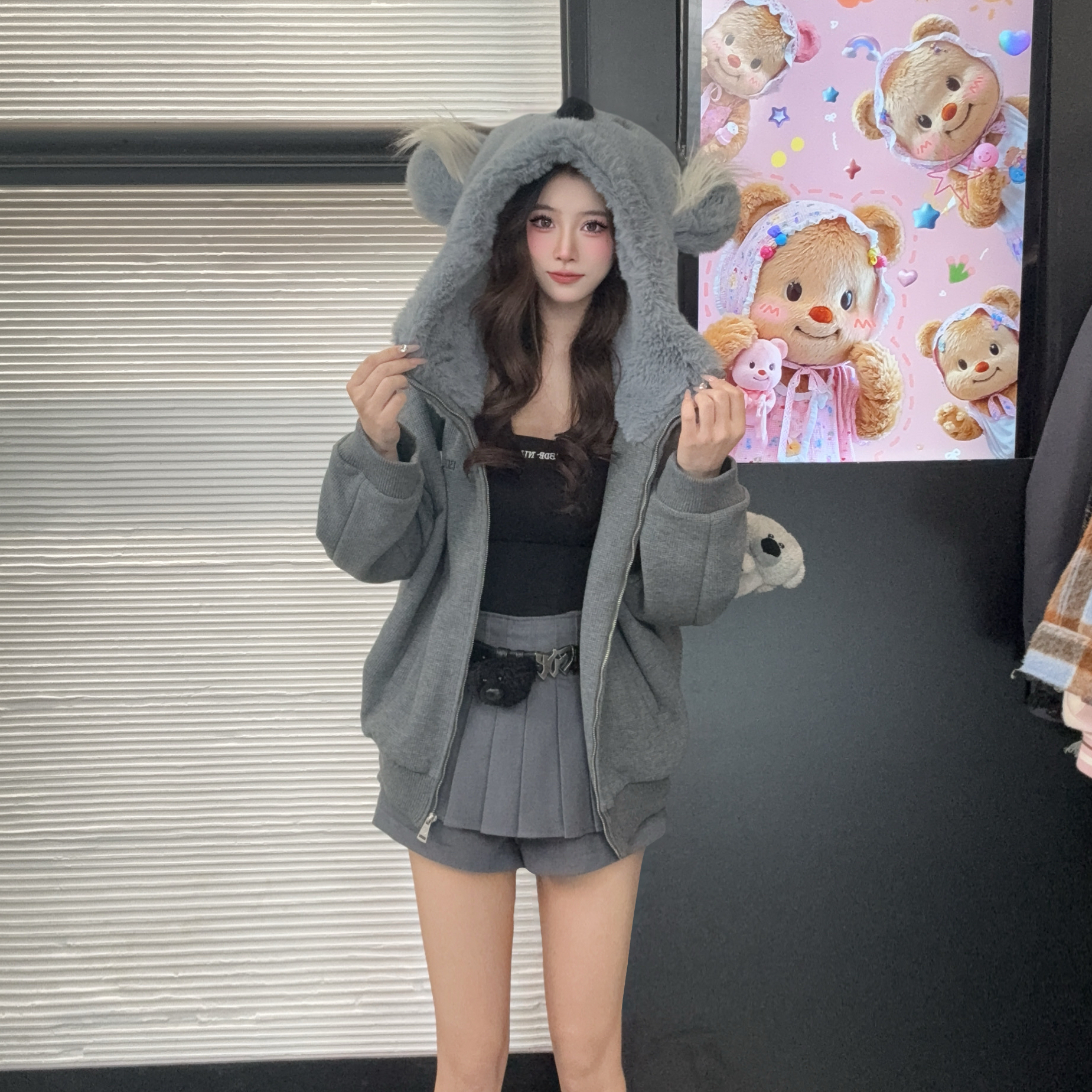 [考拉]可爱ins时尚设计师款减龄显瘦重磅领外套百搭宽松(008)