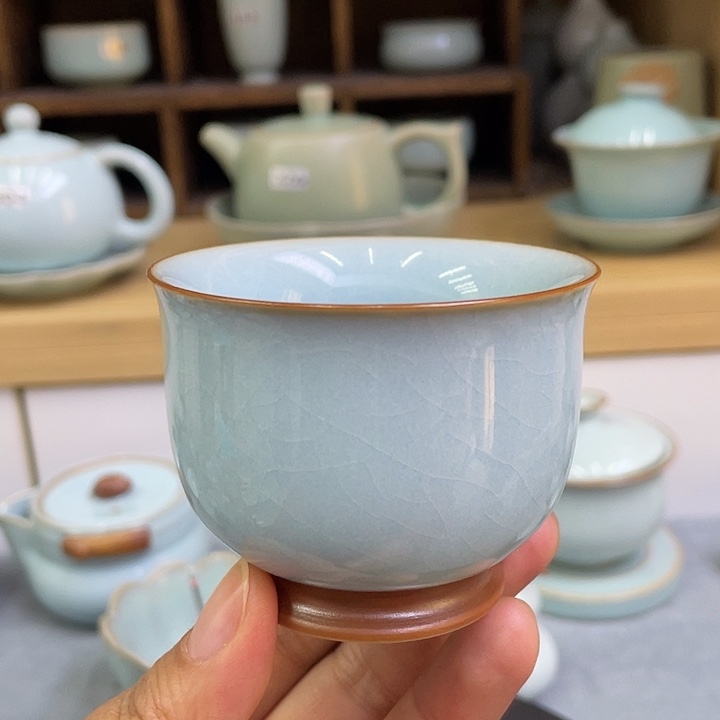 陶瓷杯子微瑕天青美人杯