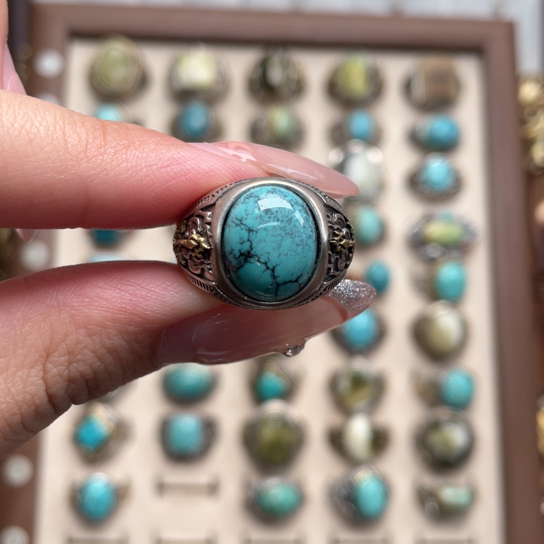 绿松石银S925镶嵌戒指