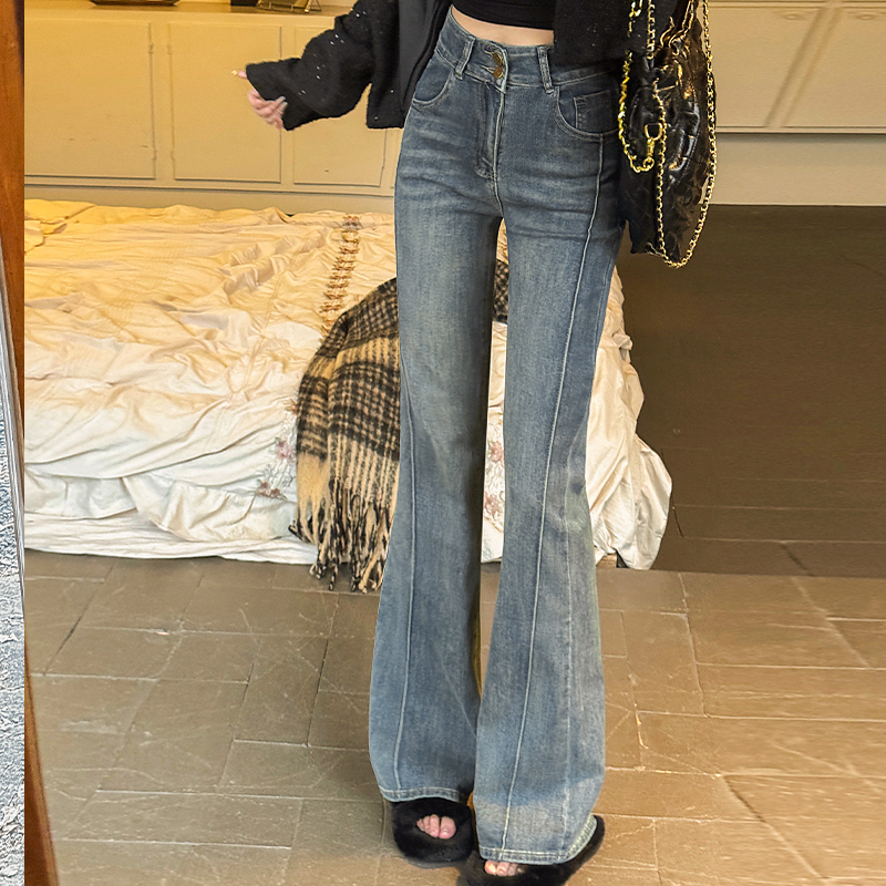 怀旧蓝微喇牛仔裤女2025年秋季新款高腰显瘦显高弹力宽松喇叭百搭