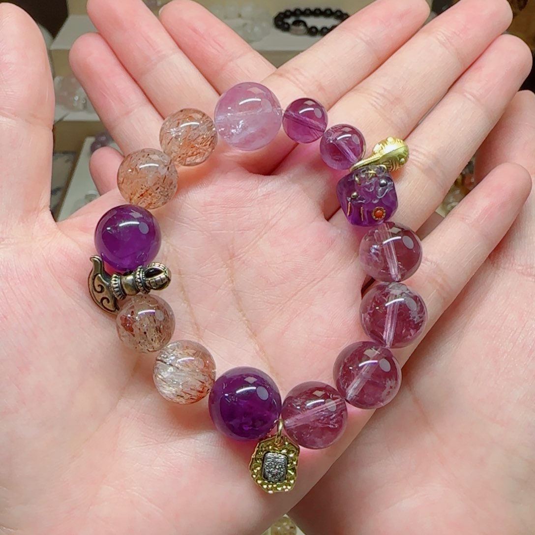 水晶手串未镶嵌静**心紫卓玛