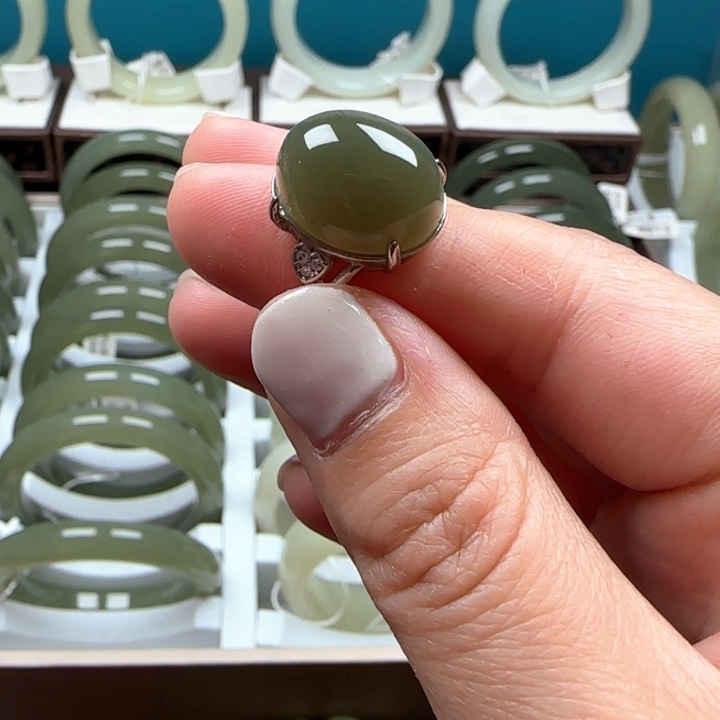 和田玉戒指银S925镶嵌