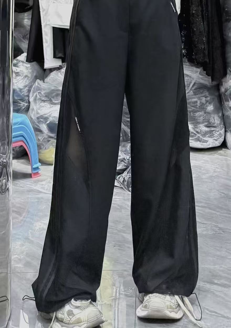 【女人家】016夏季阔腿裤薄款纯色裤子黑色运动透气直筒裤