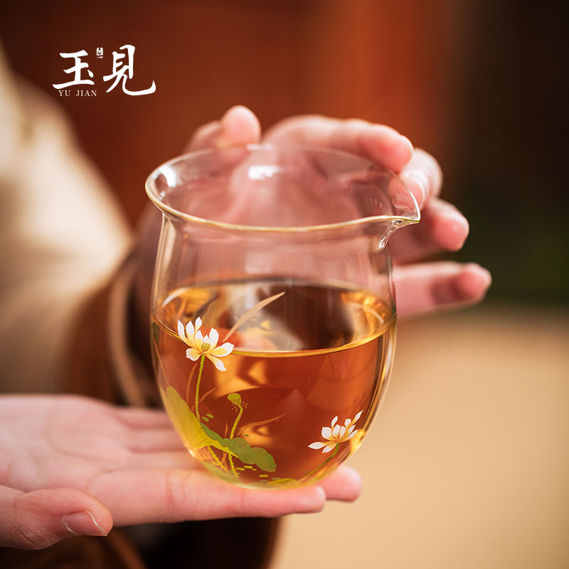 北大史玉见玻璃公道杯景德镇手绘无耳分茶器轻奢薄胎送礼防烫匀杯