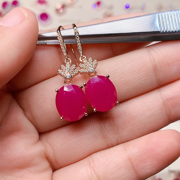 红宝石耳饰银S925镶嵌幸**生