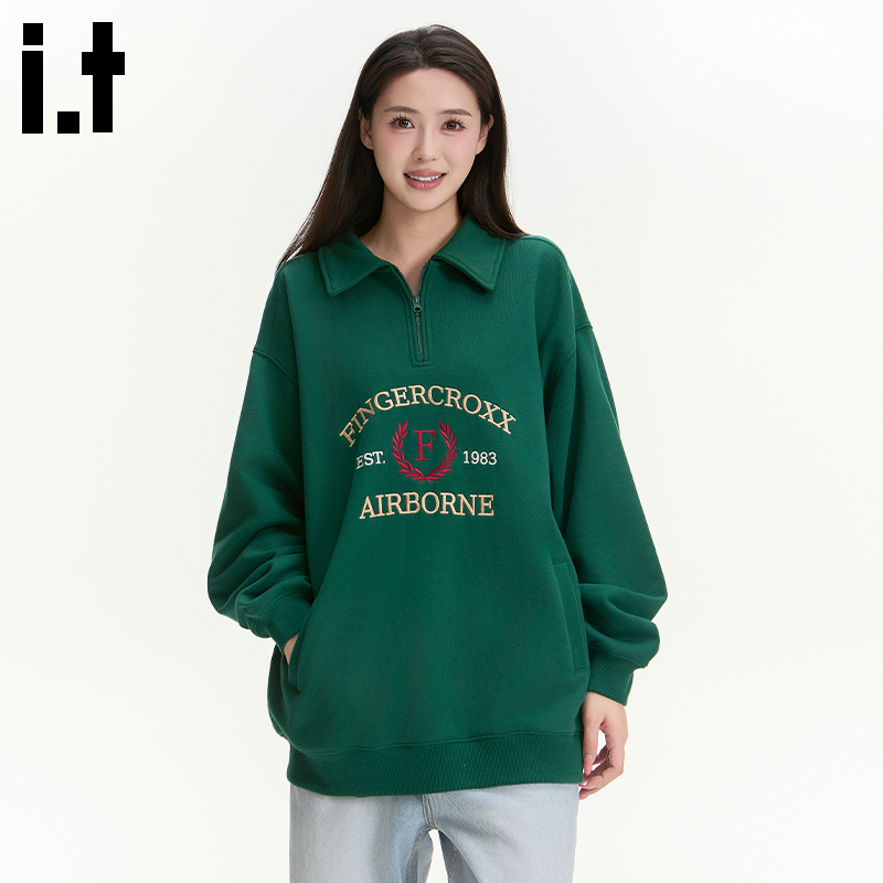 i.t FINGERCROXX半拉链翻领卫衣男重磅2026春季宽松polo领情侣装X