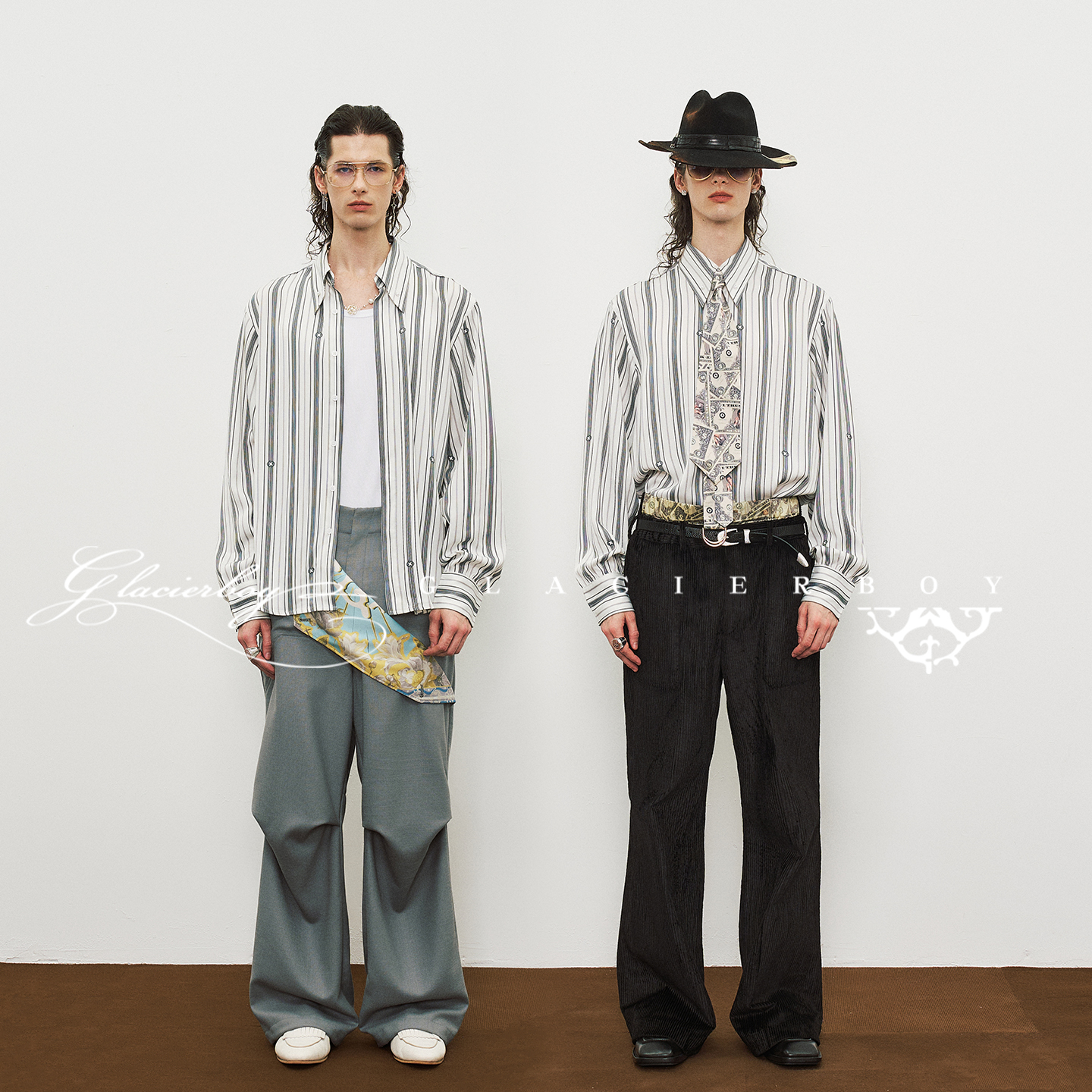 GLACIERBOY丨进口真丝印花工艺鎏光垂感醋酸珍珠扣衬衫