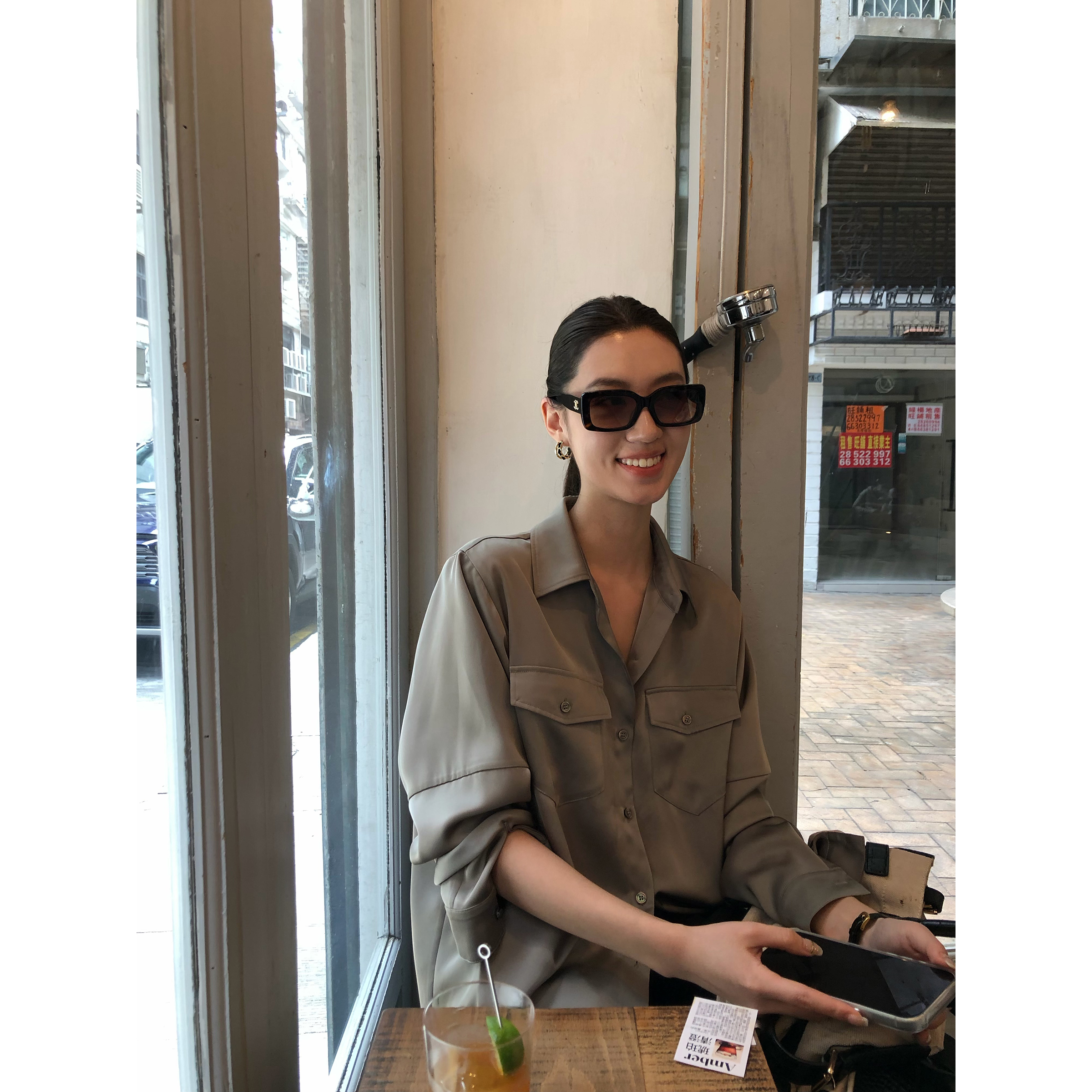 ZHAIAIAIA【林间晨光】早春法式复古橄榄绿缎面免熨衬衫C35974GK52.