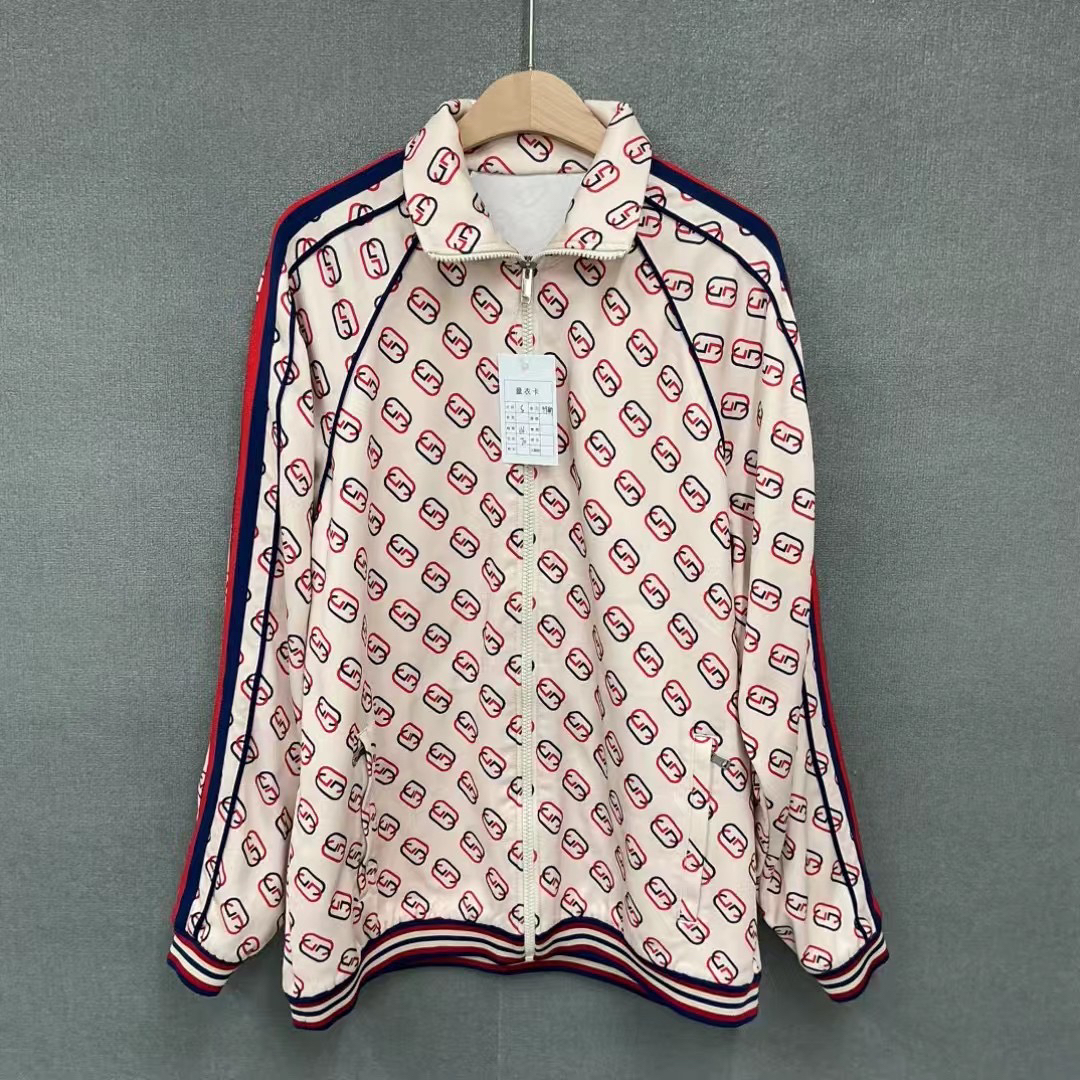 99新 GUCCI/古驰 互扣回形针满印图案立领运动拉链外套/99新s码