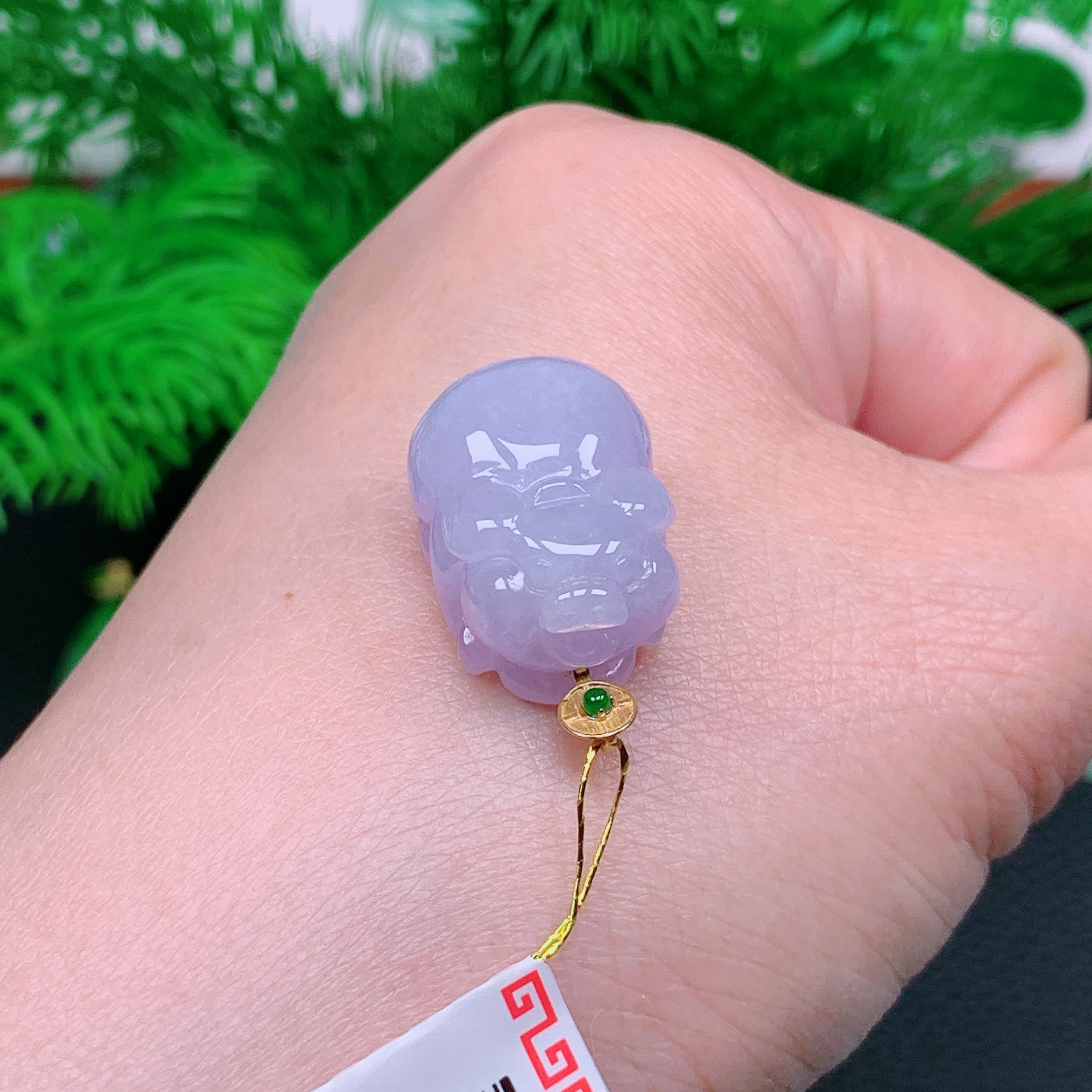 缅甸天然翡翠A货 18k金镶紫色生肖猪吊坠18/1223尺寸20.2x14.2x11